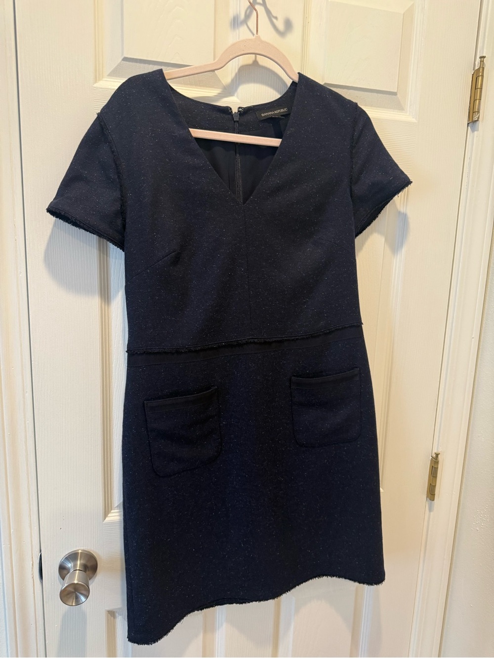 Banana Republic Navy Short-Sleeve V-Neck Mini Dress with Pockets